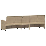 Garden Sofa 5-Seater with Cushions Beige Poly Rattan - Rear View