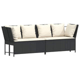 Garden Sofa with Cushions Black Poly Rattan - Front View