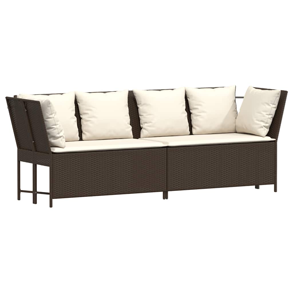 Garden Sofa with Cushions Brown Poly Rattan