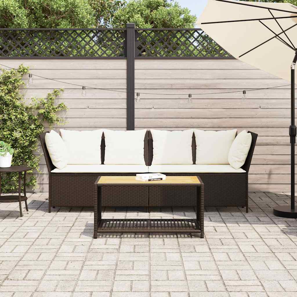 Garden Sofa with Cushions Brown Poly Rattan