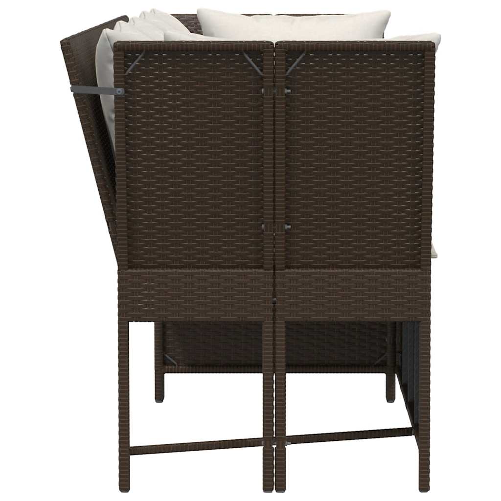 Garden Sofa with Cushions Brown Poly Rattan