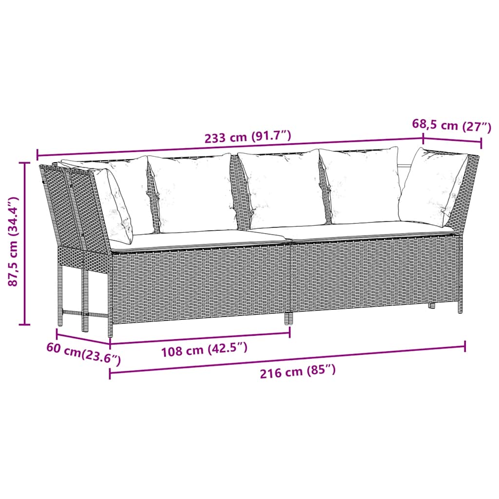 Garden Sofa with Cushions Grey Poly Rattan