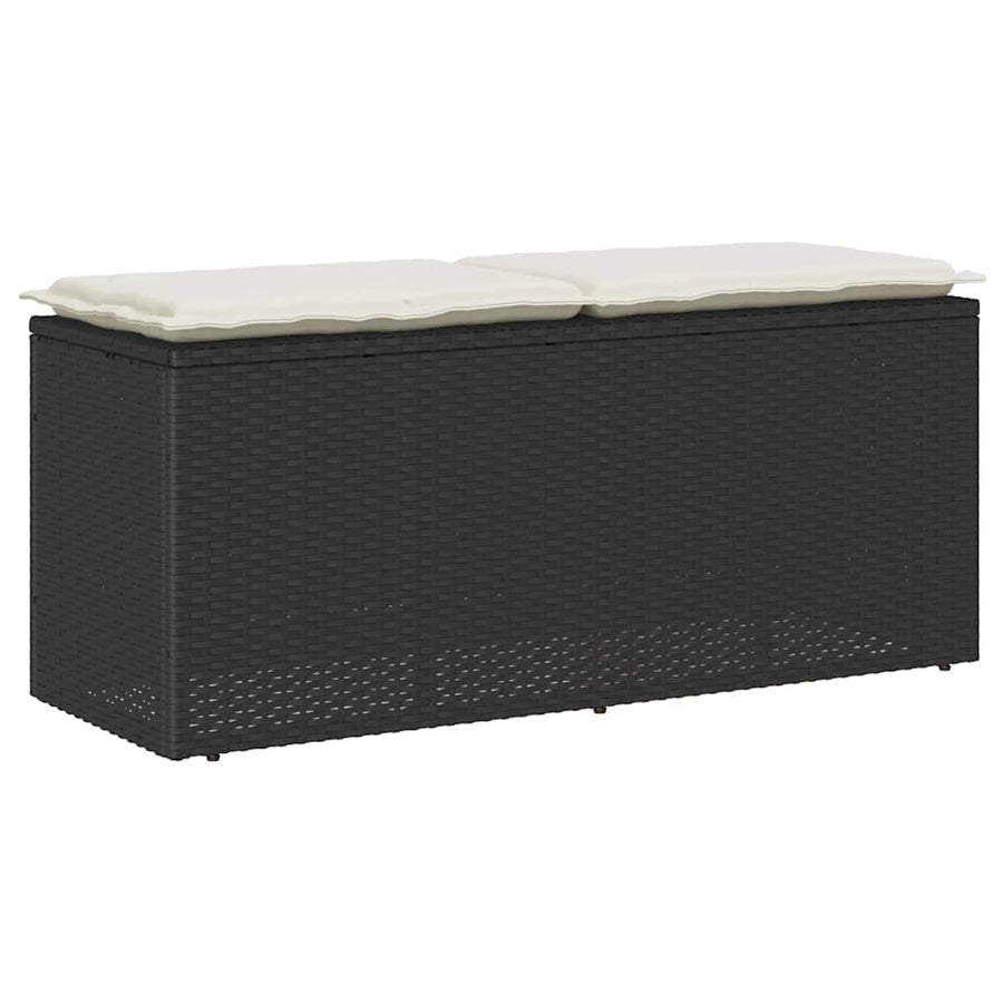 Garden Bench with Cushion Black 110x40x44 cm Poly Rattan