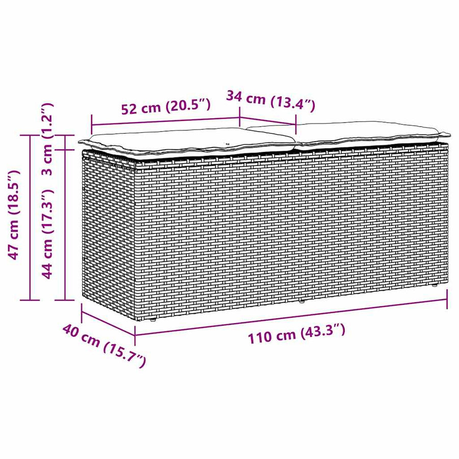 Garden Bench with Cushion Black 110x40x44 cm Poly Rattan