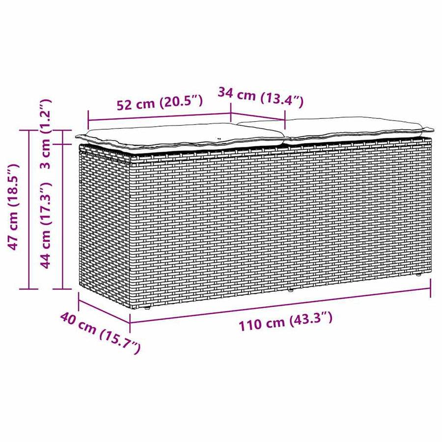 Garden Bench with Cushion Grey 110x40x44 cm Poly Rattan