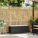 Garden Bench with Cushion Black 110x30x40.5 cm Poly Rattan - Front View