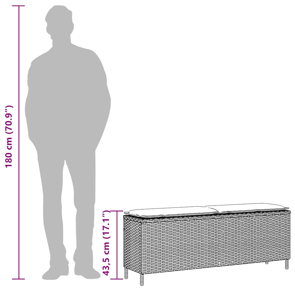 Garden Bench with Cushion Grey 110x30x40.5 cm Poly Rattan
