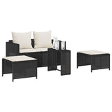 5 Piece Garden Sofa Set with Cushions Stackable Black Poly Rattan - Top-Down View