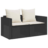 5 Piece Garden Sofa Set with Cushions Stackable Black Poly Rattan - 45-Degree Angle