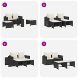 5 Piece Garden Sofa Set with Cushions Stackable Black Poly Rattan