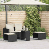 5 Piece Garden Sofa Set with Cushions Stackable Black Poly Rattan