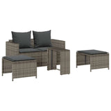5 Piece Garden Sofa Set with Cushions Stackable Grey Poly Rattan - Front View