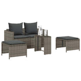 5 Piece Garden Sofa Set with Cushions Stackable Grey Poly Rattan