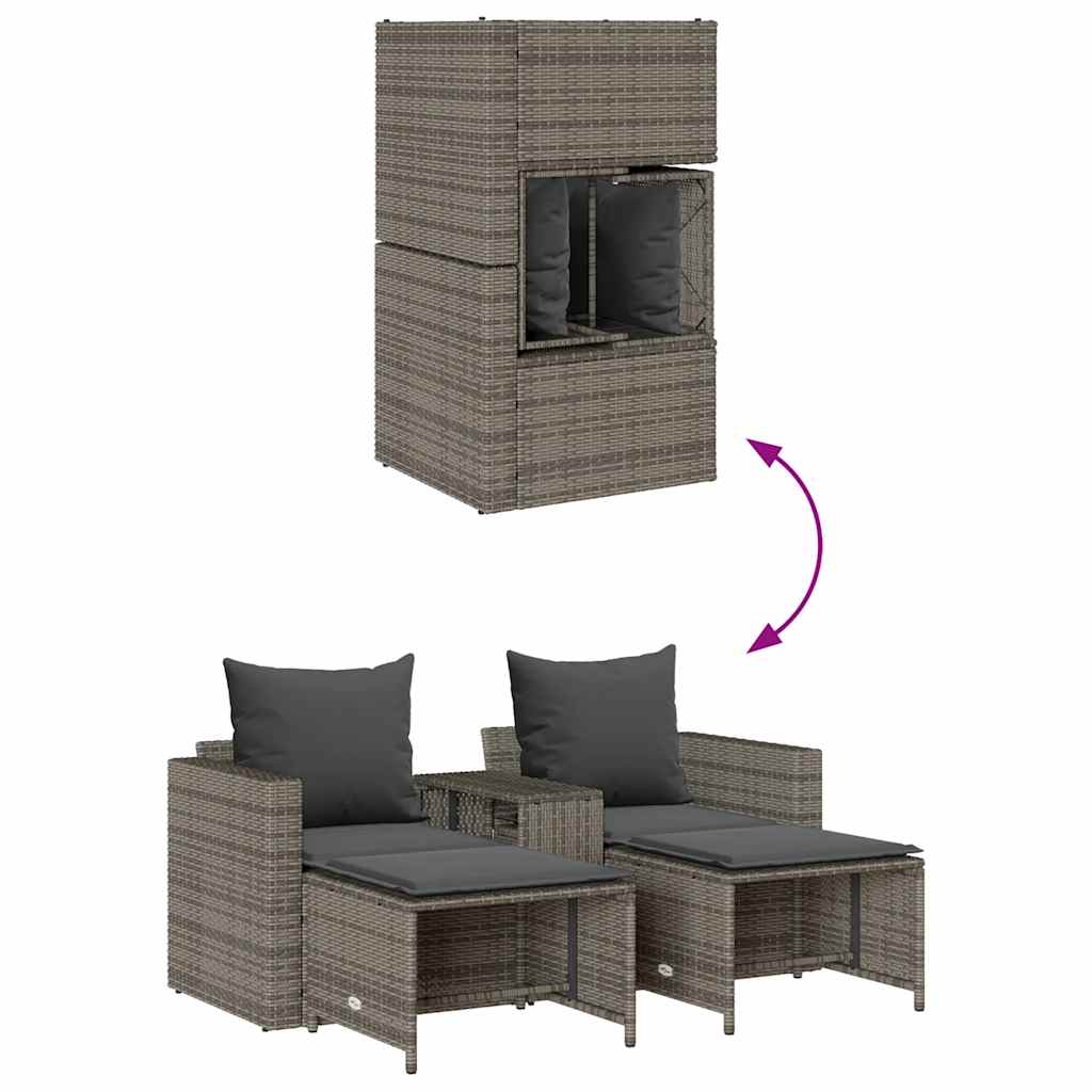 5 Piece Garden Sofa Set with Cushions Stackable Grey Poly Rattan