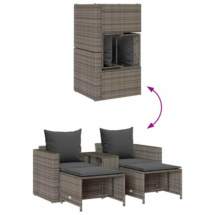 5 Piece Garden Sofa Set with Cushions Stackable Grey