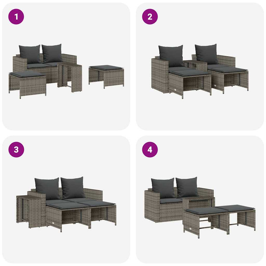 5 Piece Garden Sofa Set with Cushions Stackable Grey
