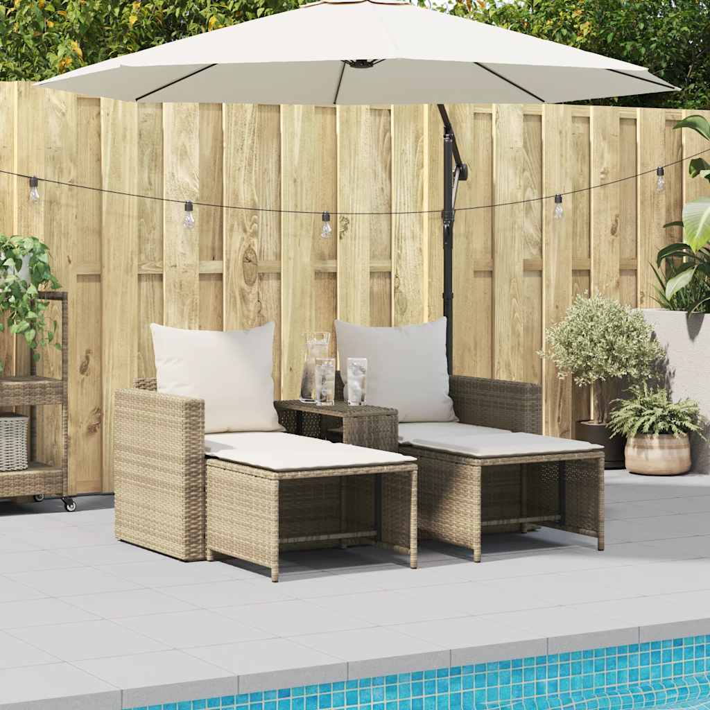 5 Piece Garden Sofa Set with Cushions Stackable Beige Poly Rattan