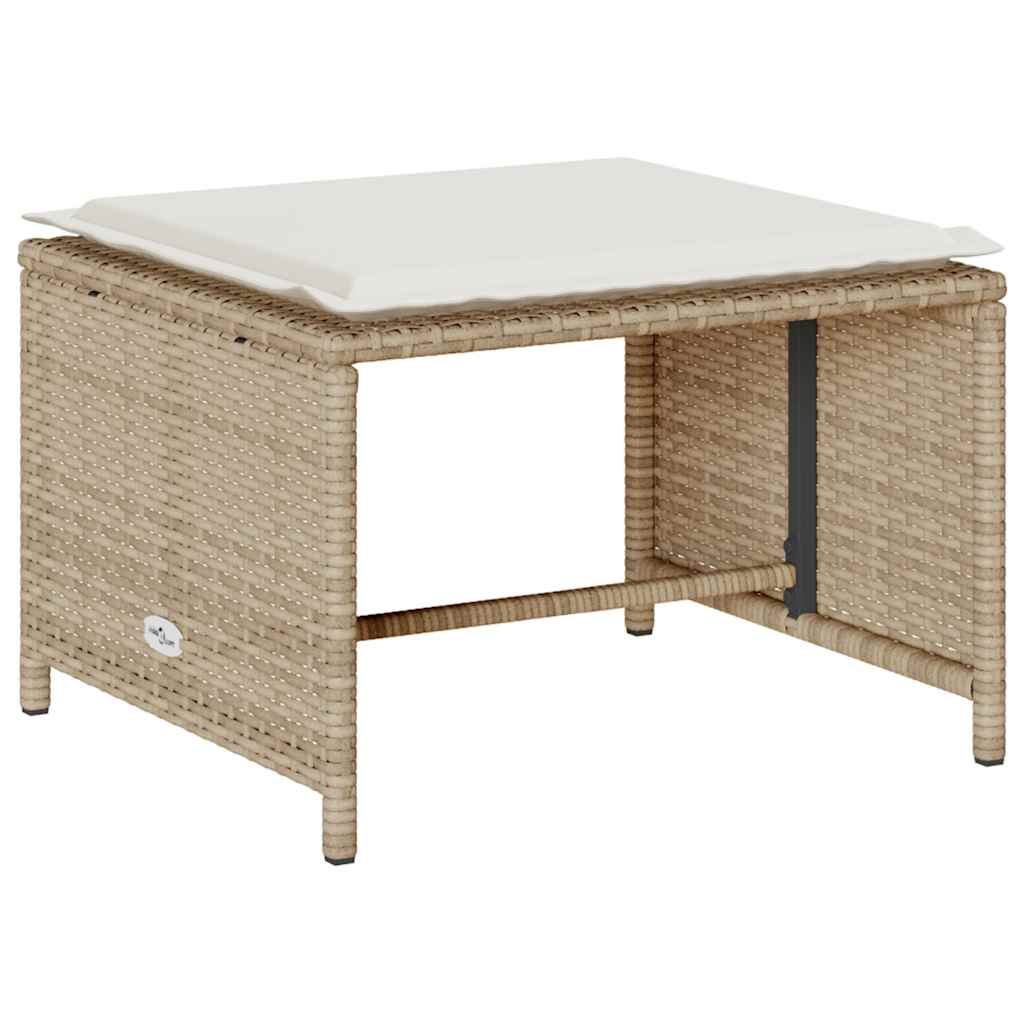 5 Piece Garden Sofa Set with Cushions Stackable Beige Poly Rattan