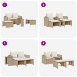 5 Piece Garden Sofa Set with Cushions Stackable Beige Poly Rattan
