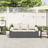 Garden Sofa with Cushions 3-Seater Black Poly Rattan - Side View