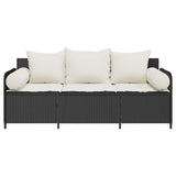 Garden Sofa with Cushions 3-Seater Black Poly Rattan - Top-Down View