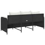 Garden Sofa with Cushions 3-Seater Black Poly Rattan - Rear View