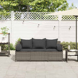 Garden Sofa with Cushions 3-Seater Grey Poly Rattan - Side View