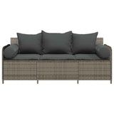 Garden Sofa with Cushions 3-Seater Grey Poly Rattan - Top-Down View