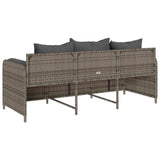 Garden Sofa with Cushions 3-Seater Grey Poly Rattan - Rear View
