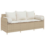 Garden Sofa with Cushions 3-Seater Beige Poly Rattan