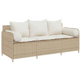 Garden Sofa with Cushions 3-Seater Beige Poly Rattan - Front View
