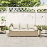 Garden Sofa with Cushions 3-Seater Beige Poly Rattan - Side View