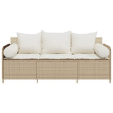 Garden Sofa with Cushions 3-Seater Beige Poly Rattan - Top-Down View
