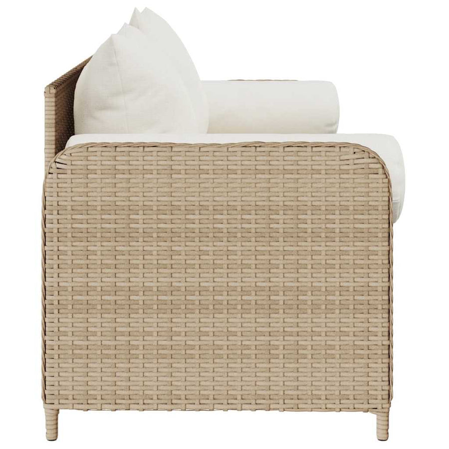 Garden Sofa with Cushions 3-Seater Beige Poly Rattan