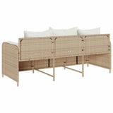 Garden Sofa with Cushions 3-Seater Beige Poly Rattan - Rear View