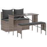 3 Piece Garden Dining Set with Cushions Grey Poly Rattan - Front View