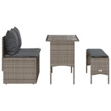 3 Piece Garden Dining Set with Cushions Grey Poly Rattan - Low Angle