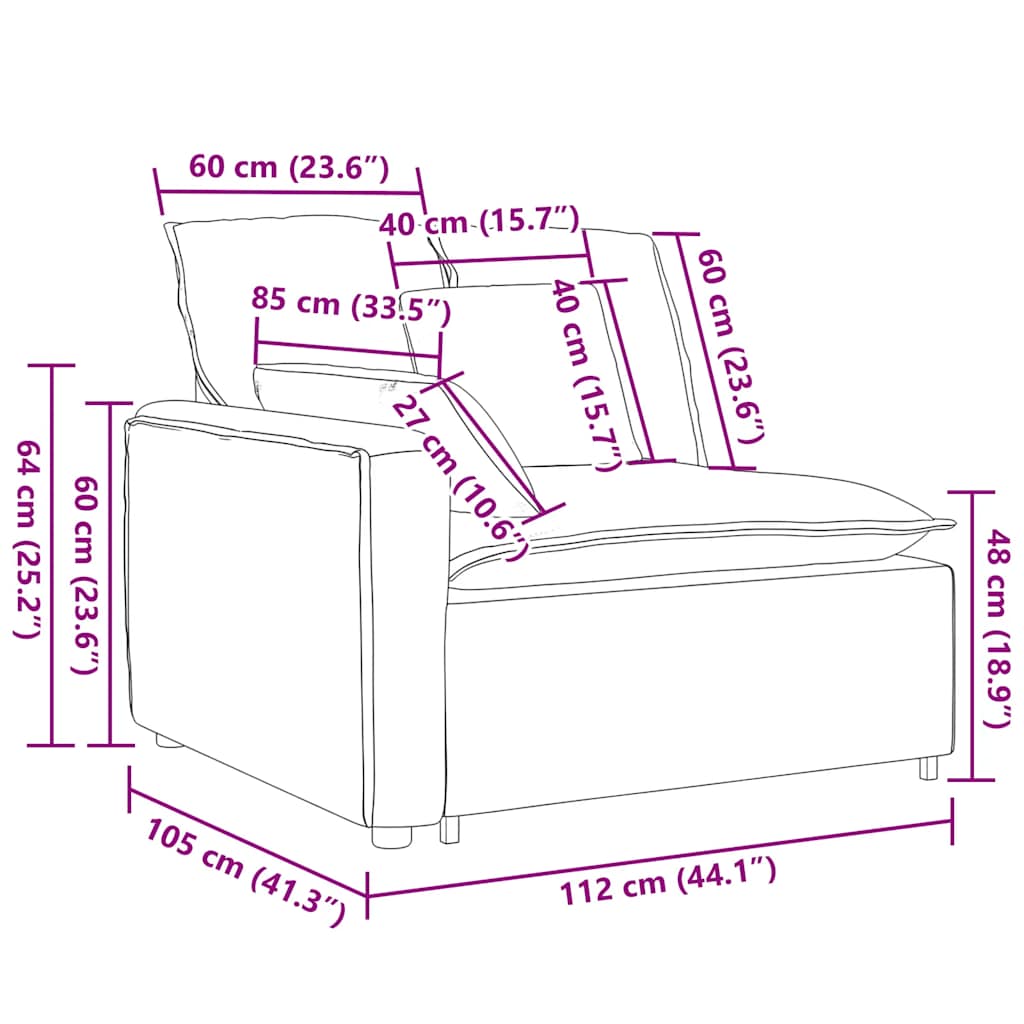 Modular Sofa Armrest End Module with Cushions Dark Grey 100 cm