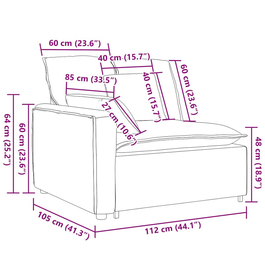 Modular Sofa Armrest End Module with Cushions Dark Grey 100 cm