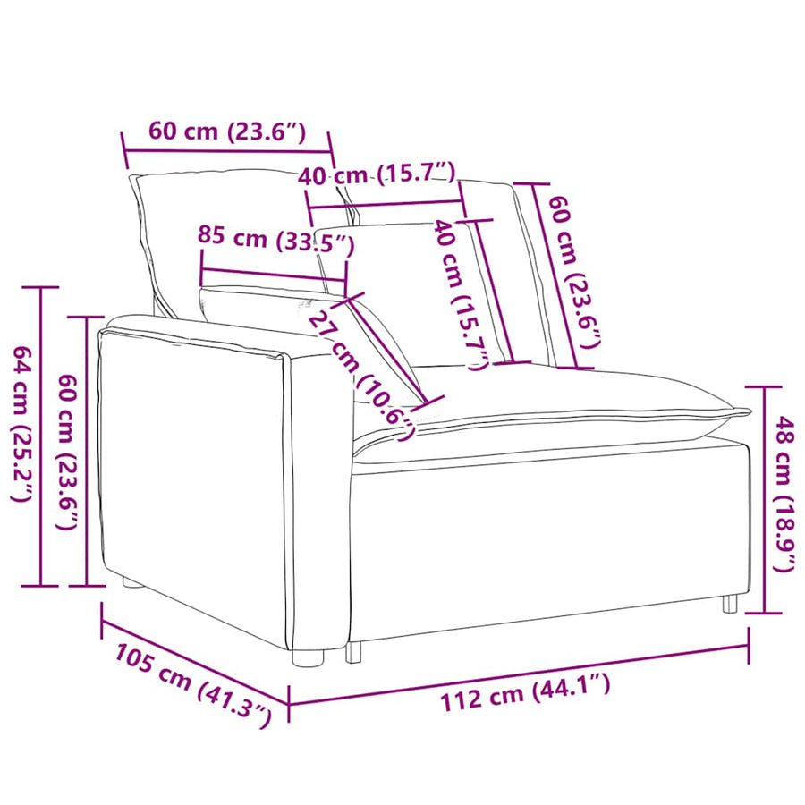 Modular Sofa Armrest End Module with Cushions Dark Grey 100 cm