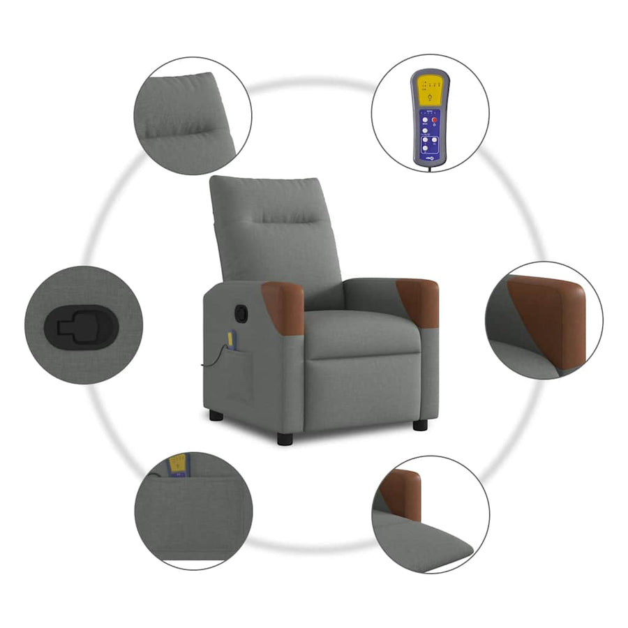 Massage Recliner Chair Dark Grey Fabric
