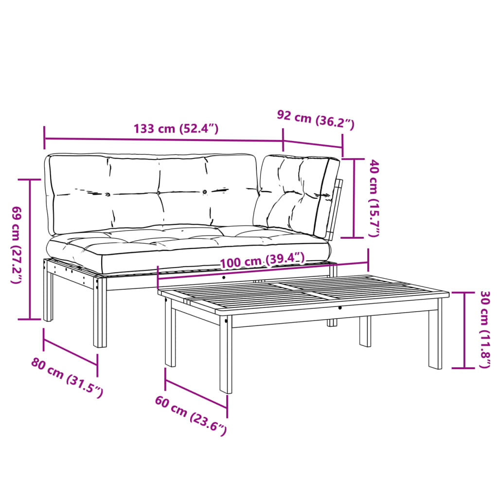 2 Piece Garden Pallet Sofa Set with Cushions Solid Wood Acacia