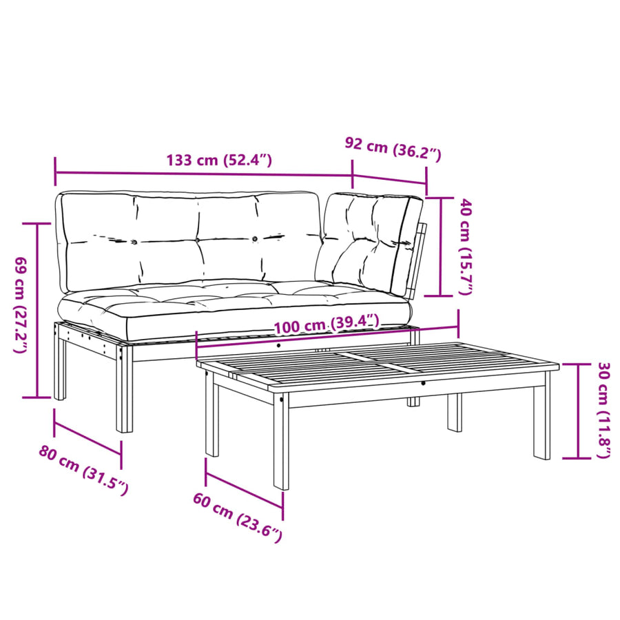 2 Piece Garden Pallet Sofa Set with Cushions Solid Wood Acacia