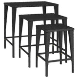 Garden Nesting Tables 3 pcs Black Poly Rattan - 45-Degree Angle