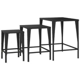 Garden Nesting Tables 3 pcs Black Poly Rattan - Rear View