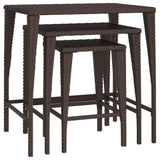 Garden Nesting Tables 3 pcs Brown Poly Rattan - Front View