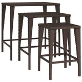 Garden Nesting Tables 3 pcs Brown Poly Rattan - 45-Degree Angle