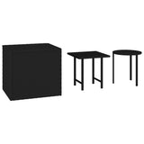 Garden Side Tables 3 pcs Black Poly Rattan - Front View