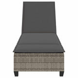 Sun Lounger with Cushions Grey 55x200x25.5cm Poly Rattan - Rear View