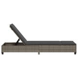 Sun Lounger with Cushions Grey 55x200x25.5cm Poly Rattan - Close-Up Angle